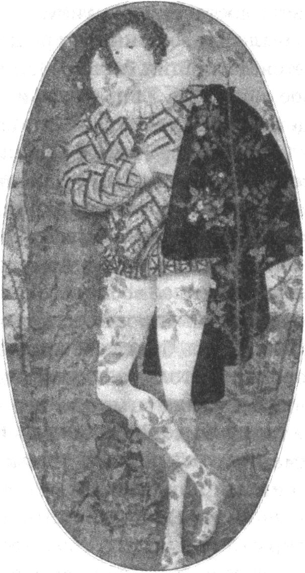 «Молодой человек среди роз» Николаса Хиллиарда. Изображенный на портрете молодой придворный одет в цвета королевы, черный и белый, и окружен розами, ее символом. Предполагается, что это портрет Роберта Деверо, графа Эссекса