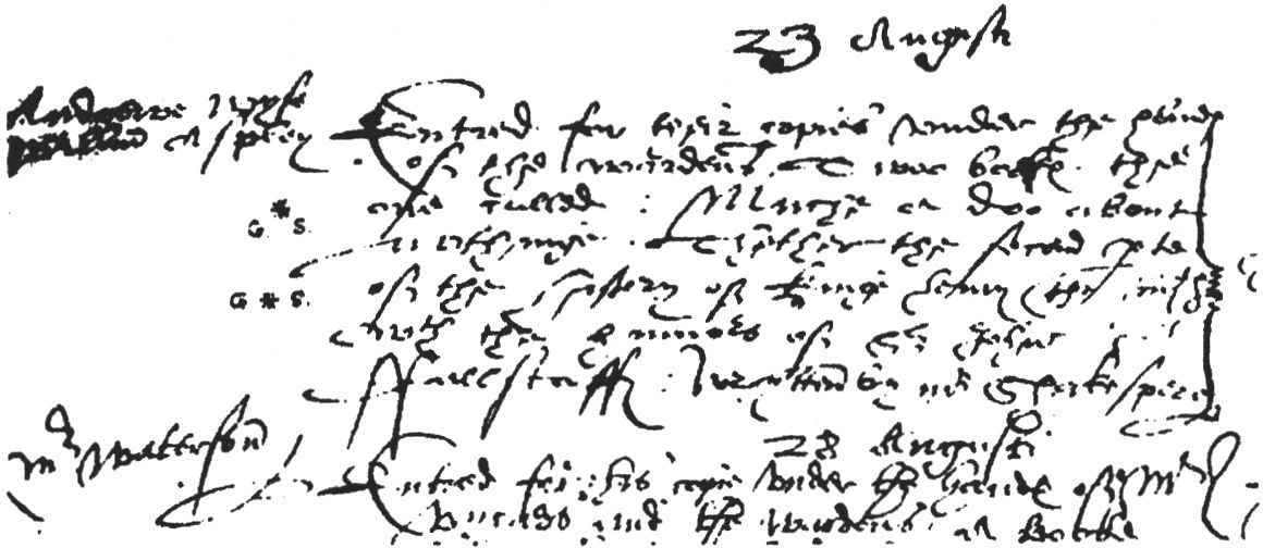 Первое упоминание имени Шекспира в реестрах Гильдии печатников и книгоиздателей