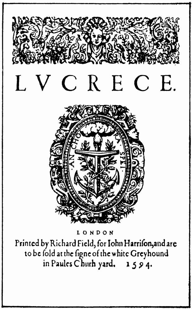 Титульный лист первого издания поэмы «Лукреция»