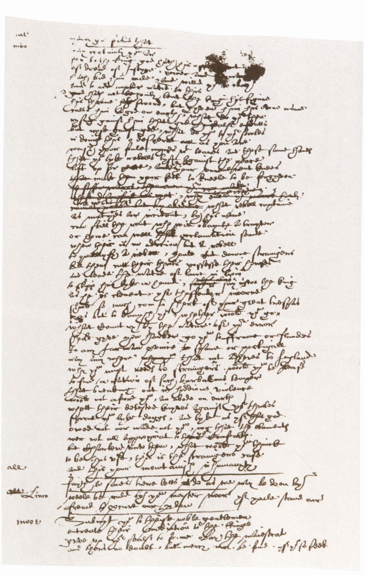 Страница из пьесы «Сэр Томас Мор», написанная, как считается, рукой Шекспира